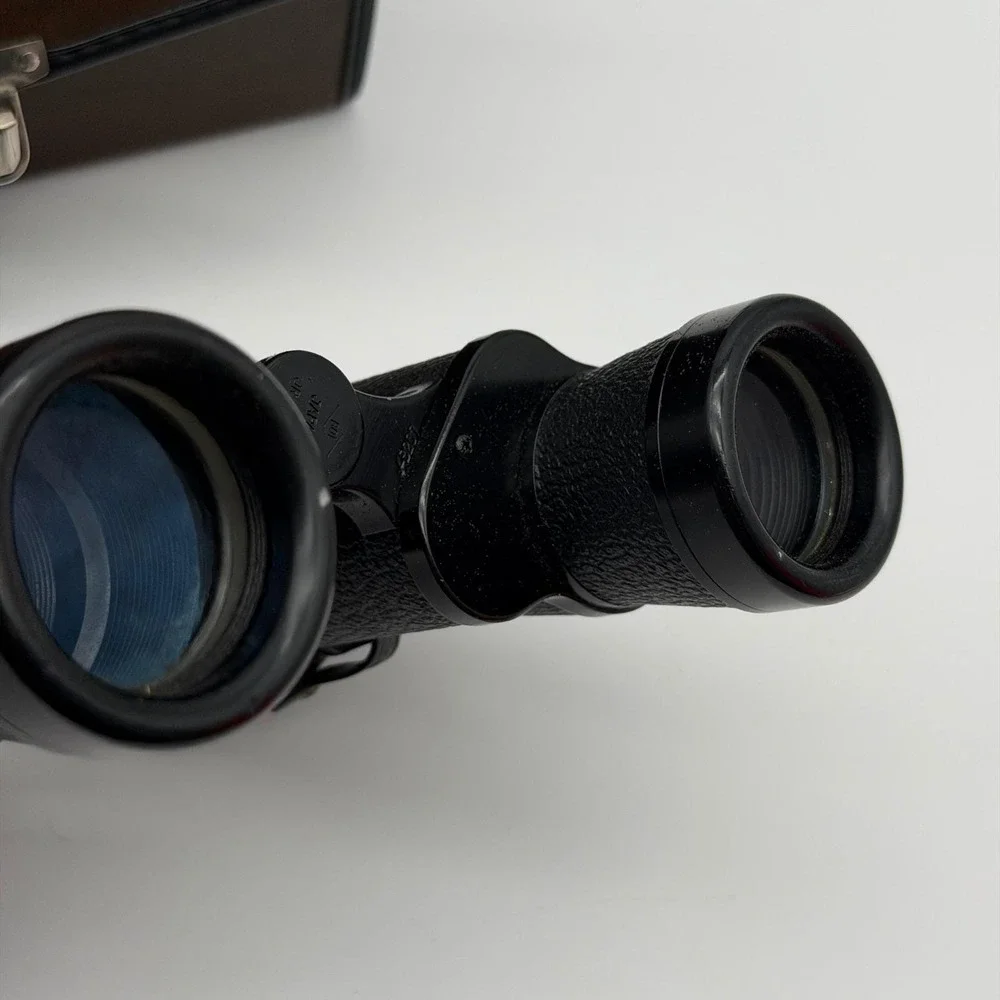 Vintage Black‎ Binoculars with Brown Faux Leather Hard Carrying Case Retro Gear